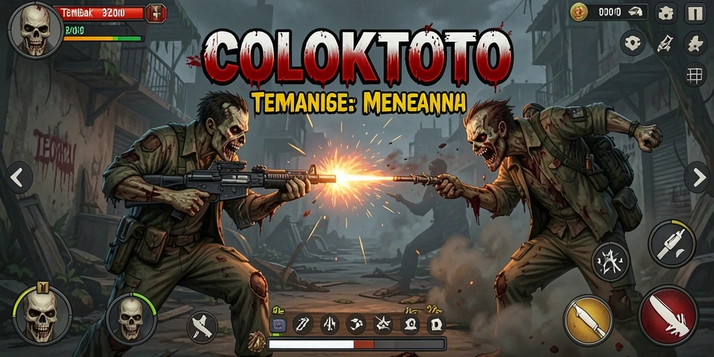 Antarmuka permainan COLOKTOTO saat melawan zombie dengan grafis menarik.