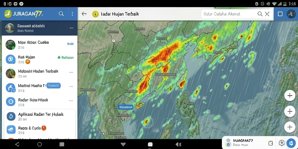 Antarmuka aplikasi Radar Hujan JURAGAN77 yang informatif dan menarik.