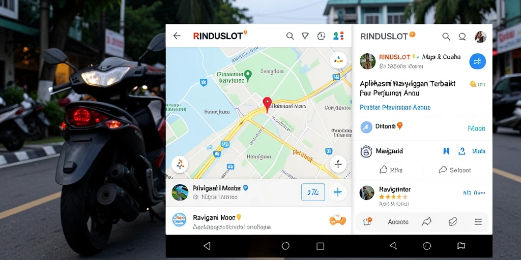 Antarmuka RINDUSLOT menampilkan rute navigasi motor yang jelas.